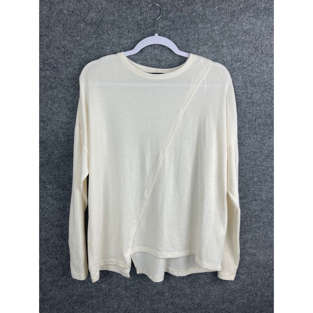Charlie B Top Women Large White Excellent Diagonal Seam Long Sleeve Knit C1343